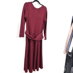 The Fold London Size 14 Burgundy Knit Midi Dress Camelot Midi Dress